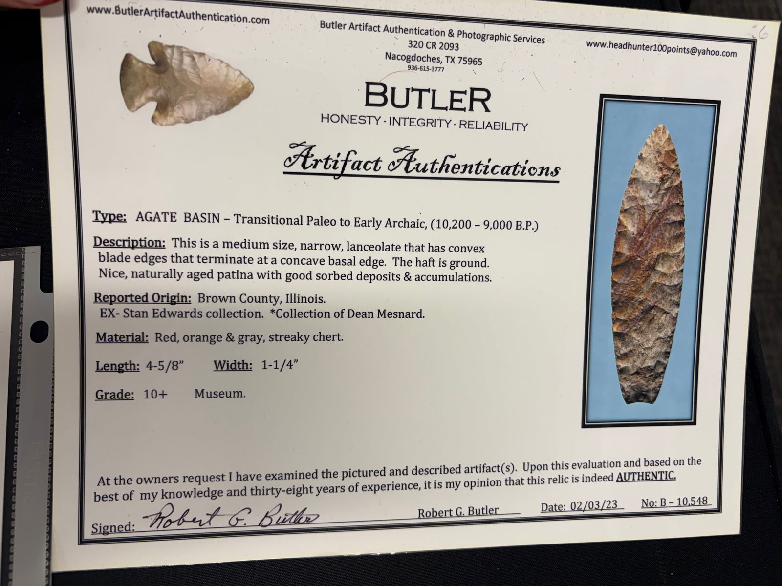 Agate Basin, Butler COA - 7