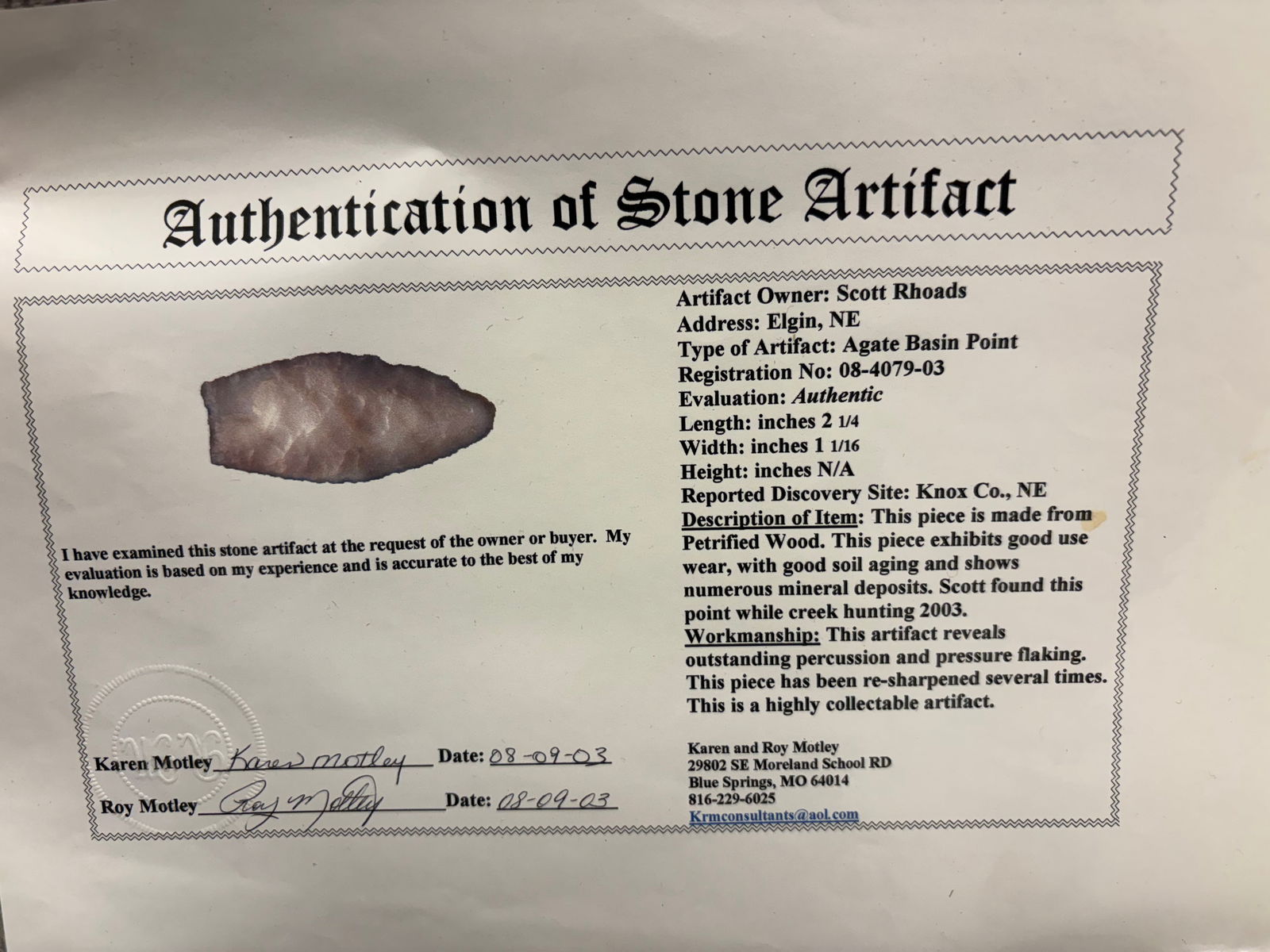 Agate Basin Point, Motley COA - 8