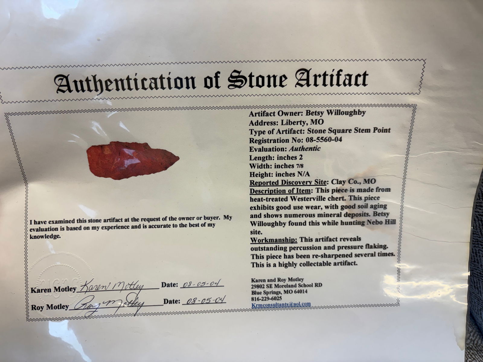 Stone Square Stem Point, Motley COA - 7