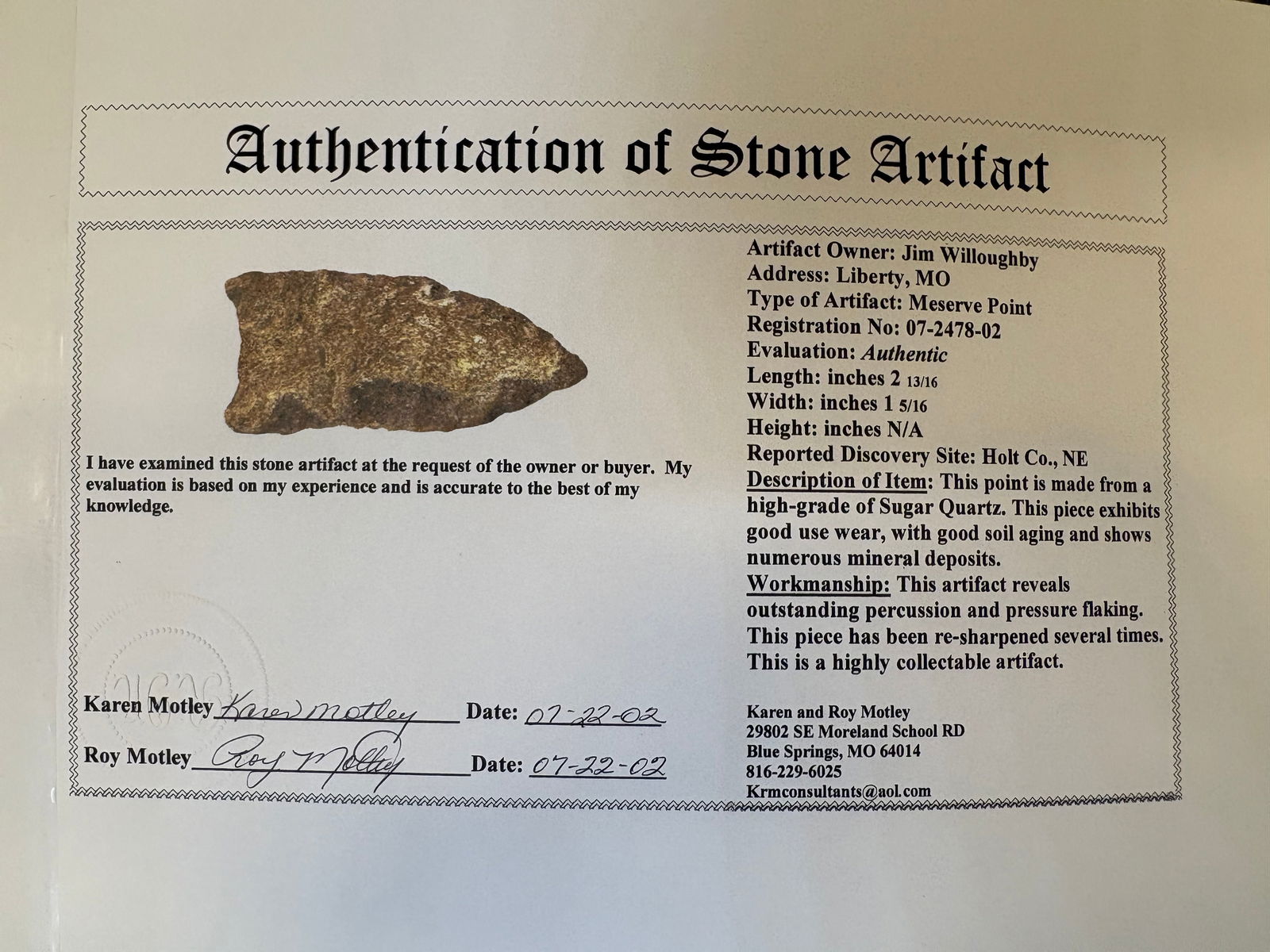 Miserve Point, Motley COA - 7