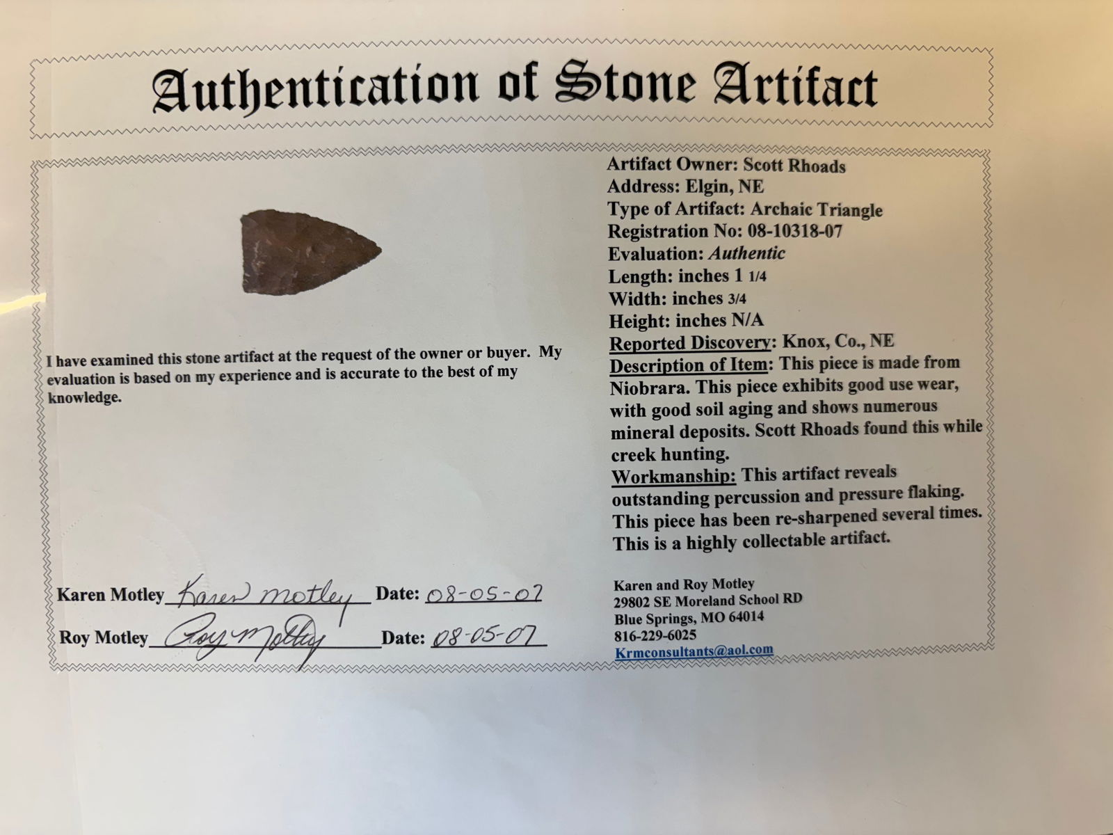 Archaic Triangle, Motley COA - 7