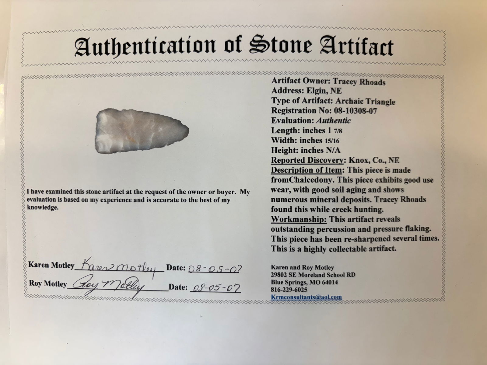 Archaic Triangle, Motley COA - 8