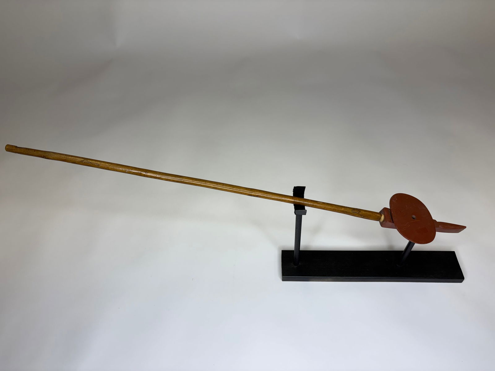 Catlinite disk pipe with primitive stem, pre-1900 - 2