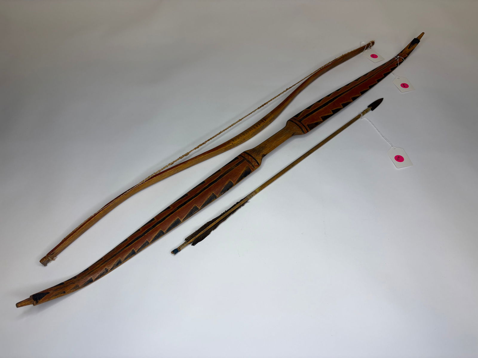 Modoc Painted bow, Southern Plains bow, and single metal tipped arrow, pre-1900 (1 of 4)