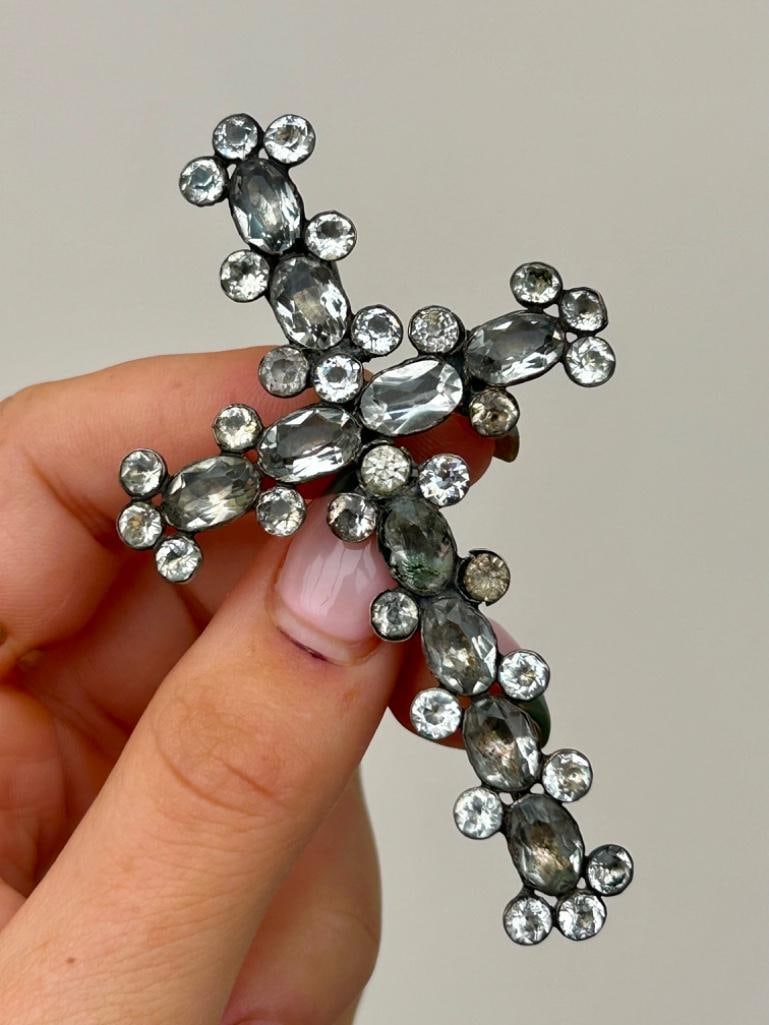 Antique Large Silver Paste Cross Pendant Brooch (1 of 6)