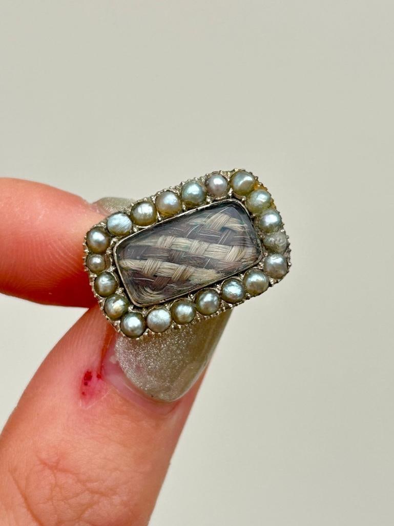Sweet Georgian Era Pearl and Gold Locket Front Brooch: Sweet Georgian Era Pearl and Gold Locket Front Brooch with inscription on reverse “from A D Y to M A H” Measurements: size 21mm x 14mm weight 3.45g