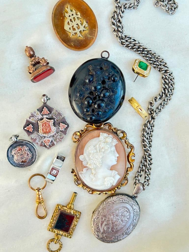 Antique and vintage mixed lot of silver jewellery including silver fobs (1 of 4)