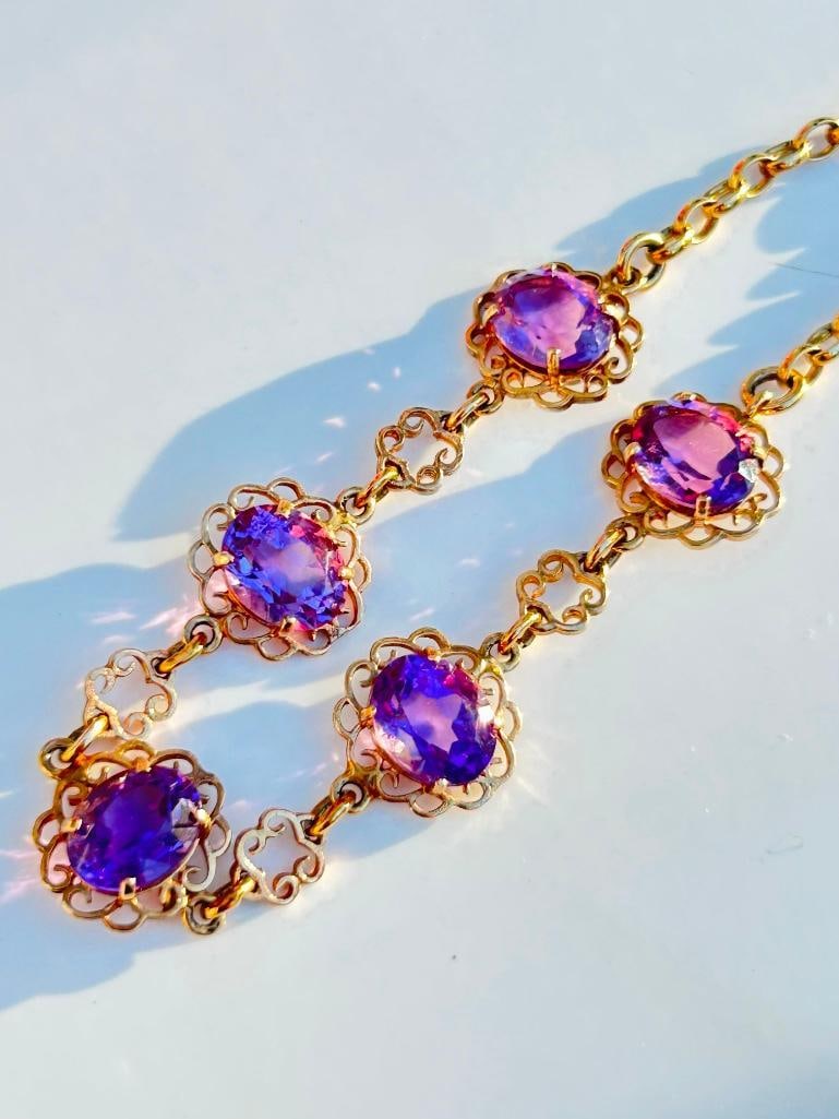 Wonderful 9ct Gold Amethyst Line Bracelet (1 of 9)