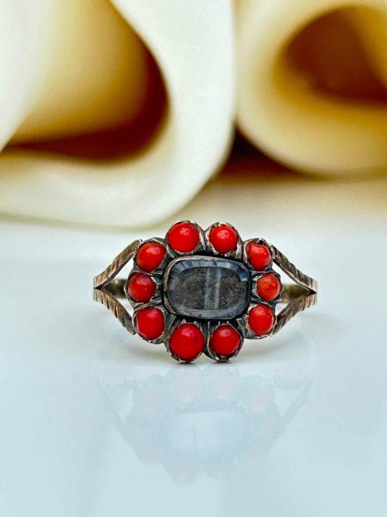 Georgian Era Gold and Coral Locket Front Ring (1 of 7)