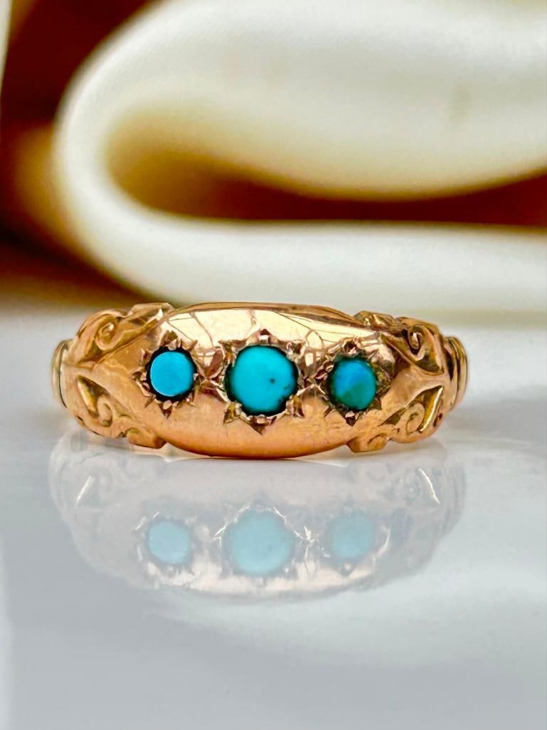Antique Turquoise 3 Stone Ring in Gold (1 of 7)