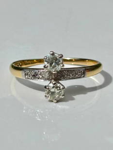Antique Moi et Toi Diamond Ring in 18ct White and Yellow Gold: Antique Moi et Toi Diamond Ring in 18ct White and Yellow Gold &#160; sweet and beautiful moi et toi&#160; &#160; measurements size UK Q US 81/2 head of ring 10mm x 4mm weight 2.84g stamped 18