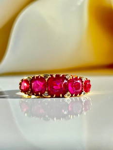 Antique 18ct Yellow Gold Chunky Pink Tourmaline and Diamond 5 Stone Ring: Antique 18ct Yellow Gold Chunky Pink Tourmaline and Diamond 5 Stone Ring&#160; &#160; the most gorgeous bright pink tourmaline stone with sweet diamond points&#160; &#160; measurements size UK N US 7
