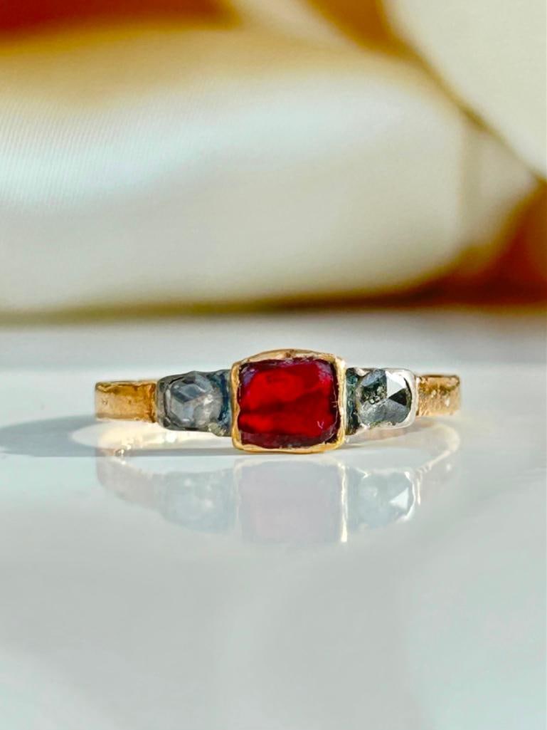 Antique Georgian Era Flat Cut Garnet and Diamond Gold Ring (1 of 8)