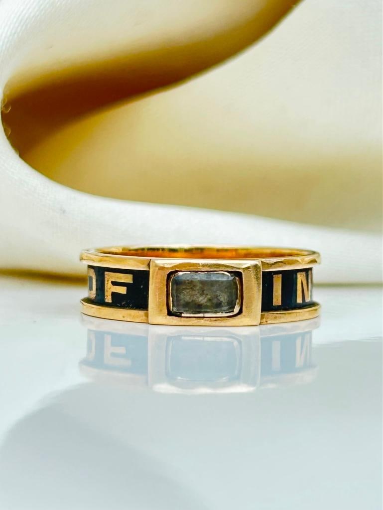 Chunky Antique 15ct Yellow Gold Black Enamel “in memory of” locket front ring (1 of 9)