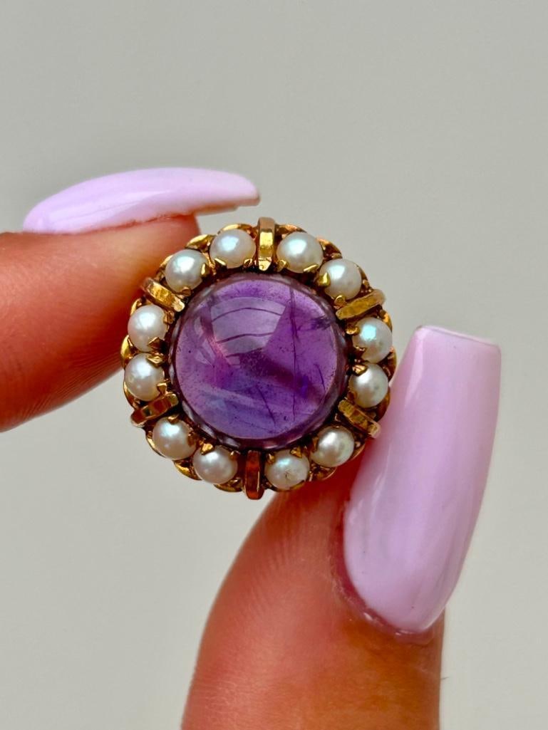 Large Amethyst and Pearl 9ct Dress Ring (1 of 8)