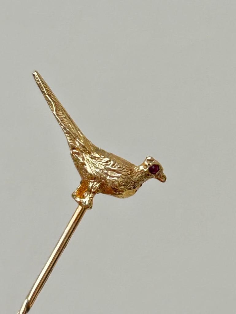 Antique Boxed Gold Pheasant Pin with Ruby Eye (1 of 5)