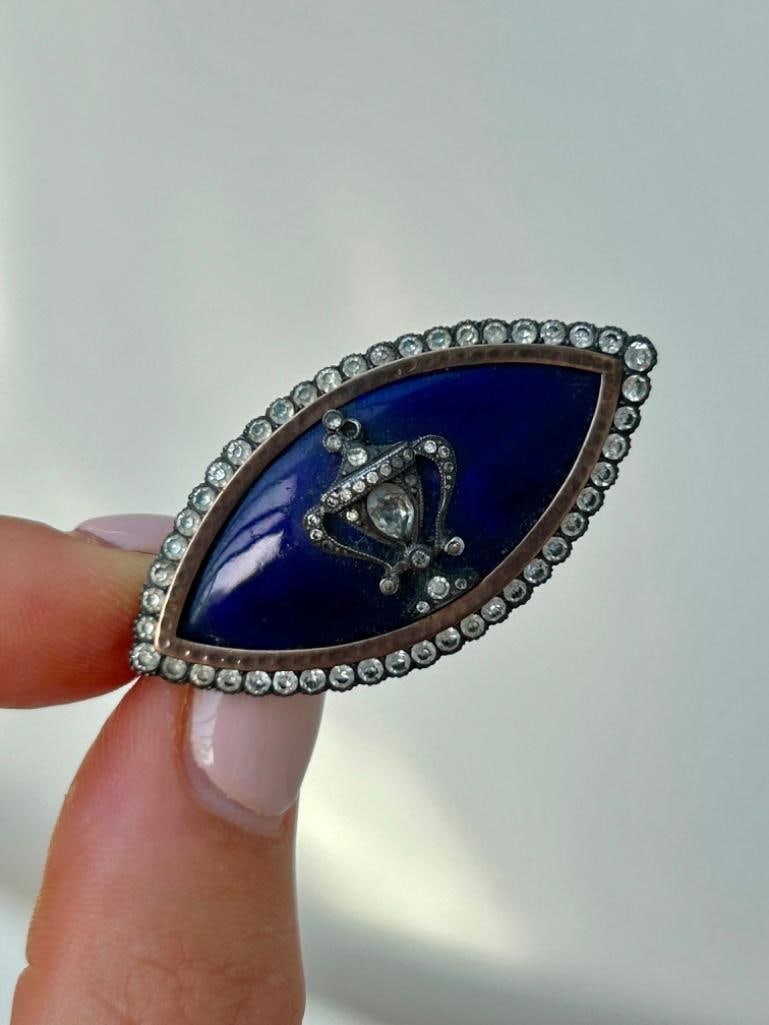 Antique Blue Enamel and Paste Urn Brooch in Gold (1 of 4)