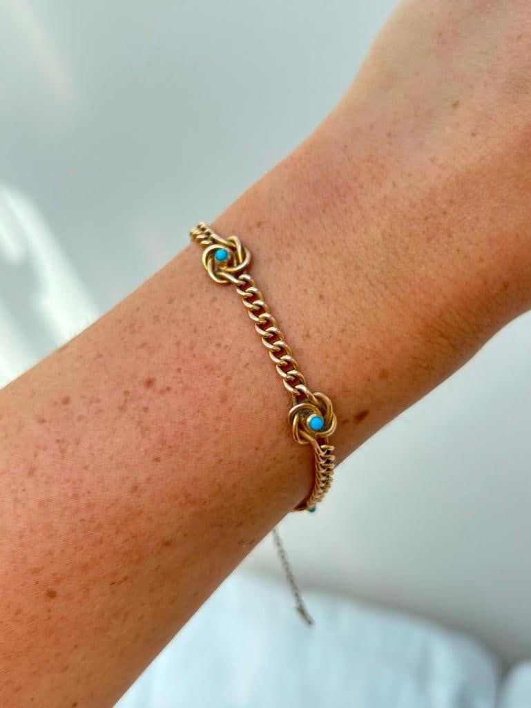 Antique 15ct Yellow Gold Turquoise Bracelet with Hidden Clasp (1 of 7)