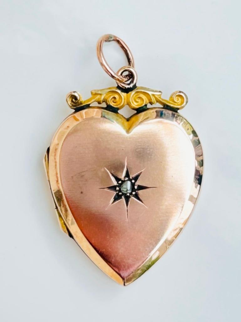 9ct Gold B&F Heart Locket Pendant with Rose Cut Diamond (1 of 5)