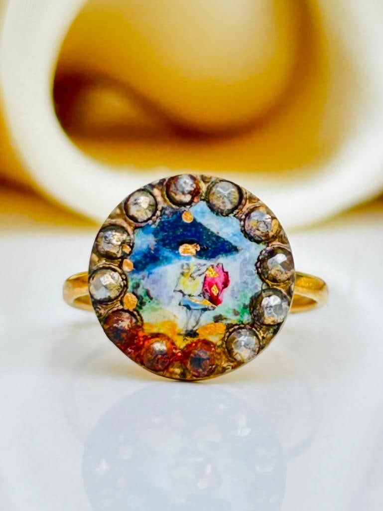 Georgian Era Cut Steel and Enamel Yellow Gold Ring (1 of 6)