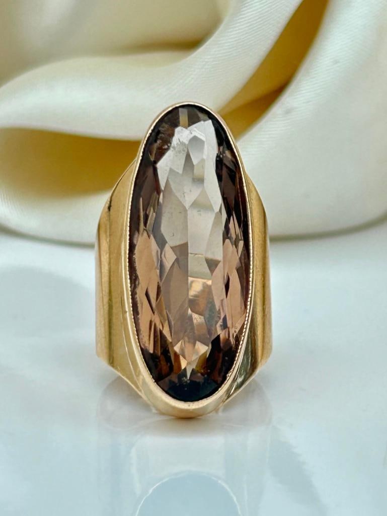 Huge Chunky Gold Smokey Quartz Cocktail Ring (1 of 9)