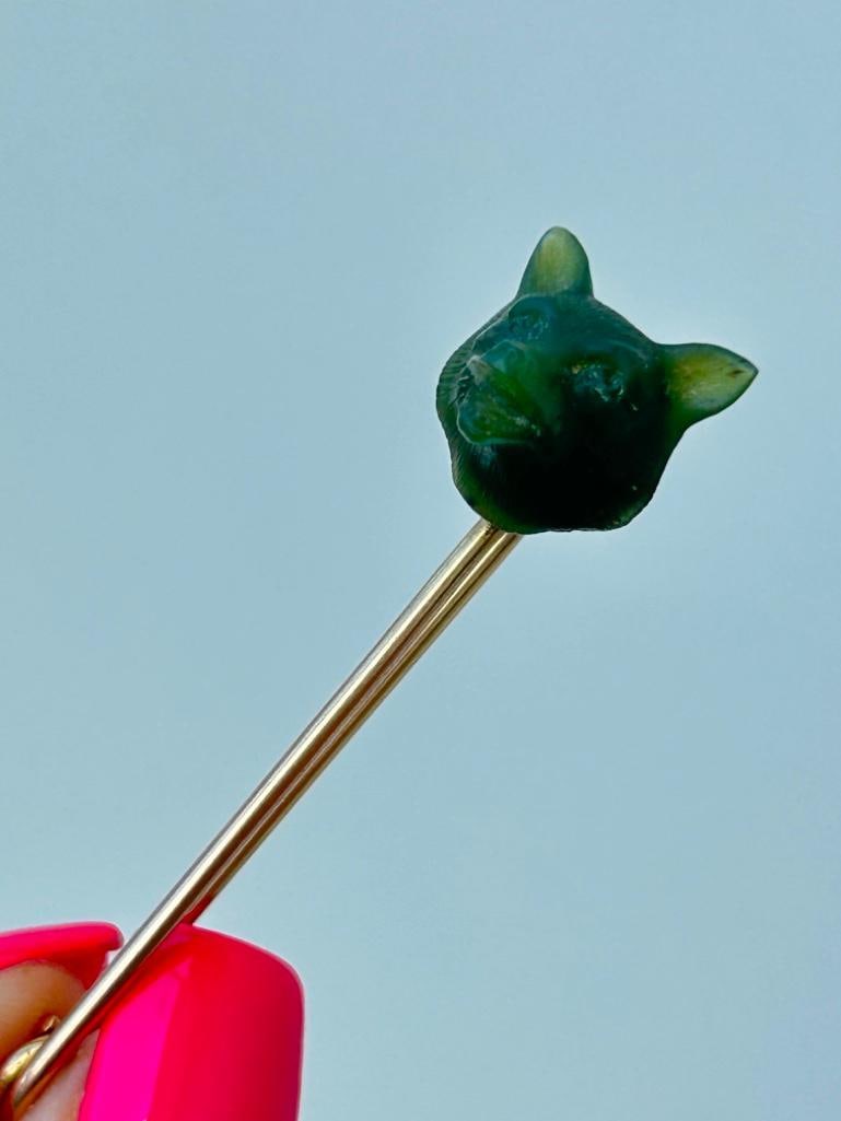 Antique Large Carved Fox Head Safety Pin Gold Brooch (1 of 6)