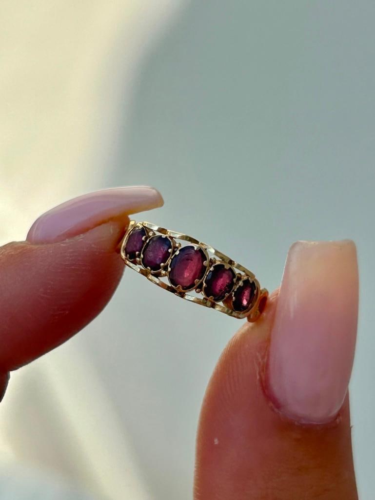 Antique Gold Garnet Half Hoop Ring (1 of 7)