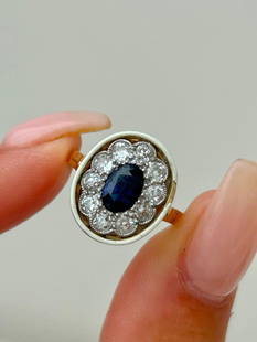 Outstanding Edwardian Sapphire Diamond and White Enamel Ring in 18ct Yellow Gold: Outstanding Edwardian Sapphire Diamond and White Enamel Ring in 18ct Yellow Gold&#160; &#160; the most beautiful and charming Edwardian ring &#160; measurements&#160; size UK N US 7 head of ring 15mm