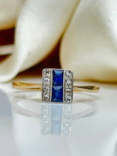Antique 18ct Yellow Gold Sapphire and Diamond Ring: Antique 18ct Yellow Gold Sapphire and Diamond Ring&#160; &#160; sweet and dainty ring&#160; &#160; measurements size UK M US 61/2 head of ring 7mm x 6mm weight 2.26g &#160; materials&#