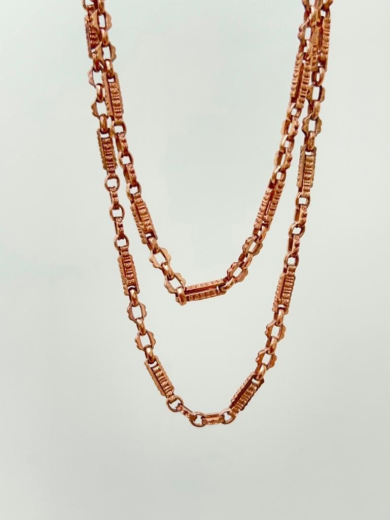 Antique long length 9ct rose gold fancy link chain necklace (1 of 8)