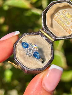 Art Deco Era Sapphire and Diamond Ring in 18ct White Gold: Art Deco Era Sapphire and Diamond Ring in 18ct White Gold &nbsp; the most exquisite ring! truly a delight!&nbsp; &nbsp; measurements size UK K1/2 US 51/2 head of ring 14mm x 7mm weight 2.28g