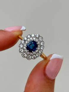 Large 18ct Yellow Gold Sapphire and Diamond Cluster Ring: Large 18ct Yellow Gold Sapphire and Diamond Cluster Ring&#160; &#160; the most incredible statement ring, truly exceptional!!&#160; &#160; measurements size UK S1/2 US 91/2 head of ring 16mm x 14mm