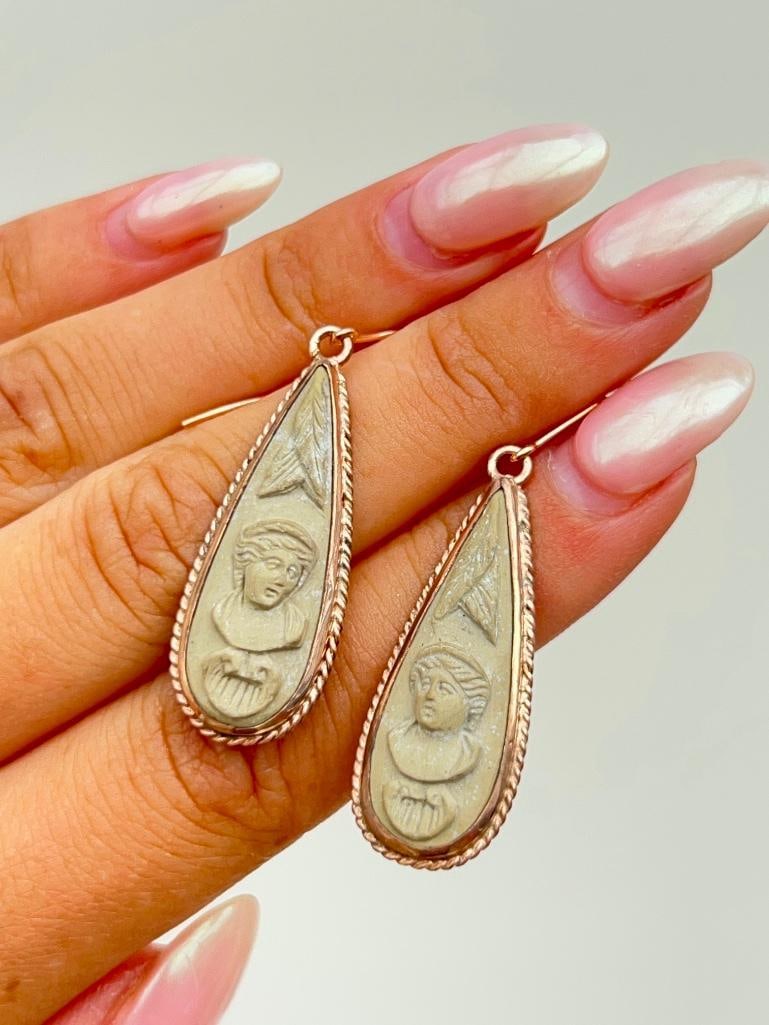 Antique rare gold cameo drop earrings (1 of 5)