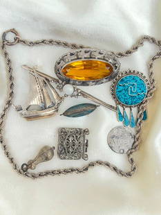 Mix lot of Mexican jewellery including silver pendant brooch and silver boat: Mix lot of Mexican jewellery including silver pendant brooch and silver boat  Wonderful mixed lot  MAR CZ