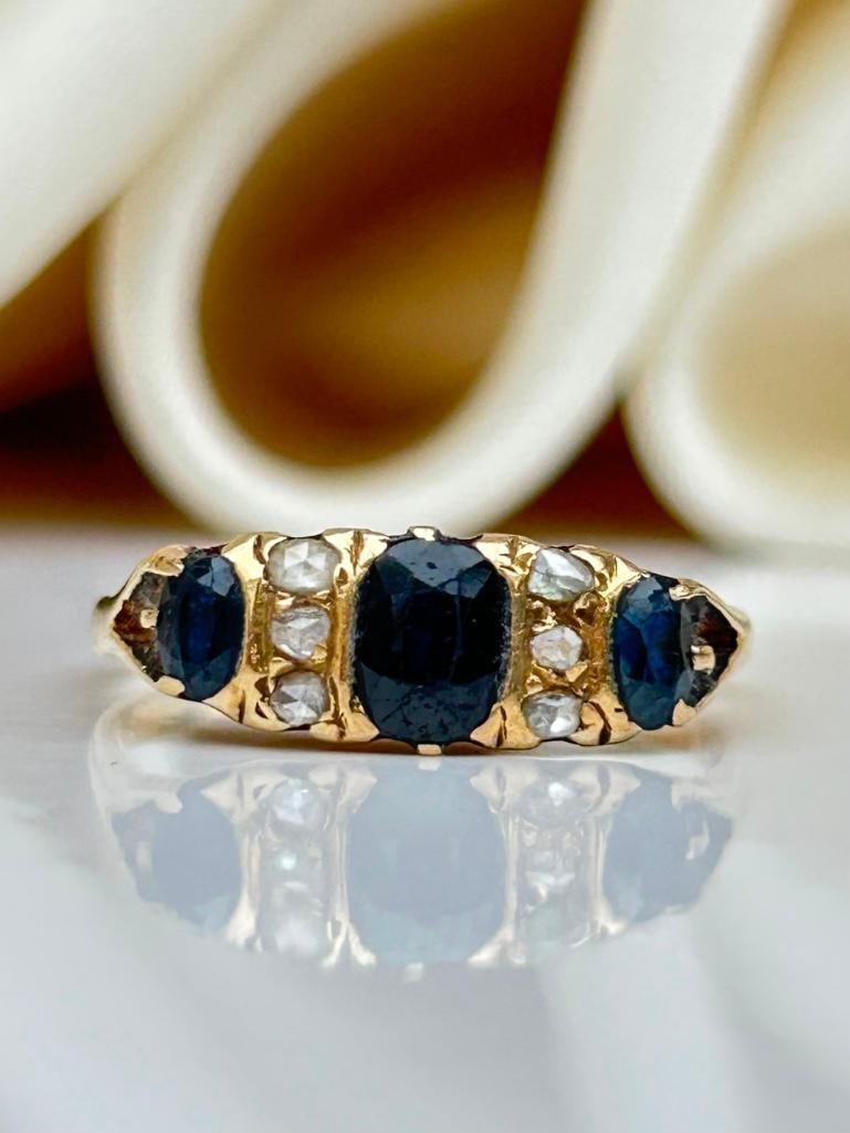 Gold Sapphire and Diamond 3 Stone Ring (1 of 7)