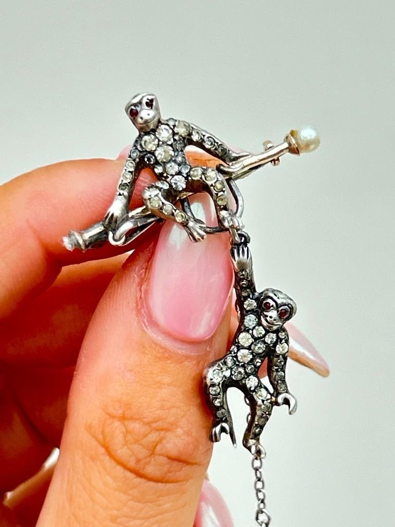 Silver paste double monkey brooch (1 of 5)