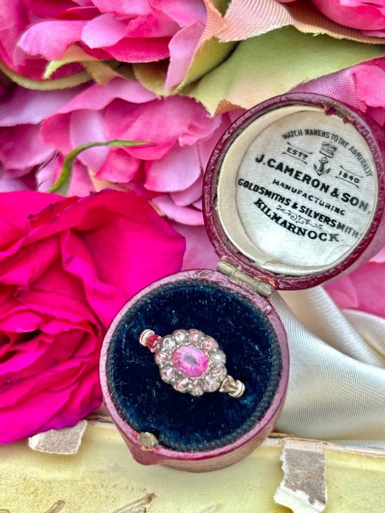 Georgian Era Boxed Pink Tourmaline and Diamond Yellow Gold Ring (1 of 12)