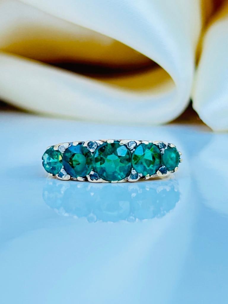 Chunky Yellow Gold Emerald and Diamond 5 Stone Ring (1 of 8)