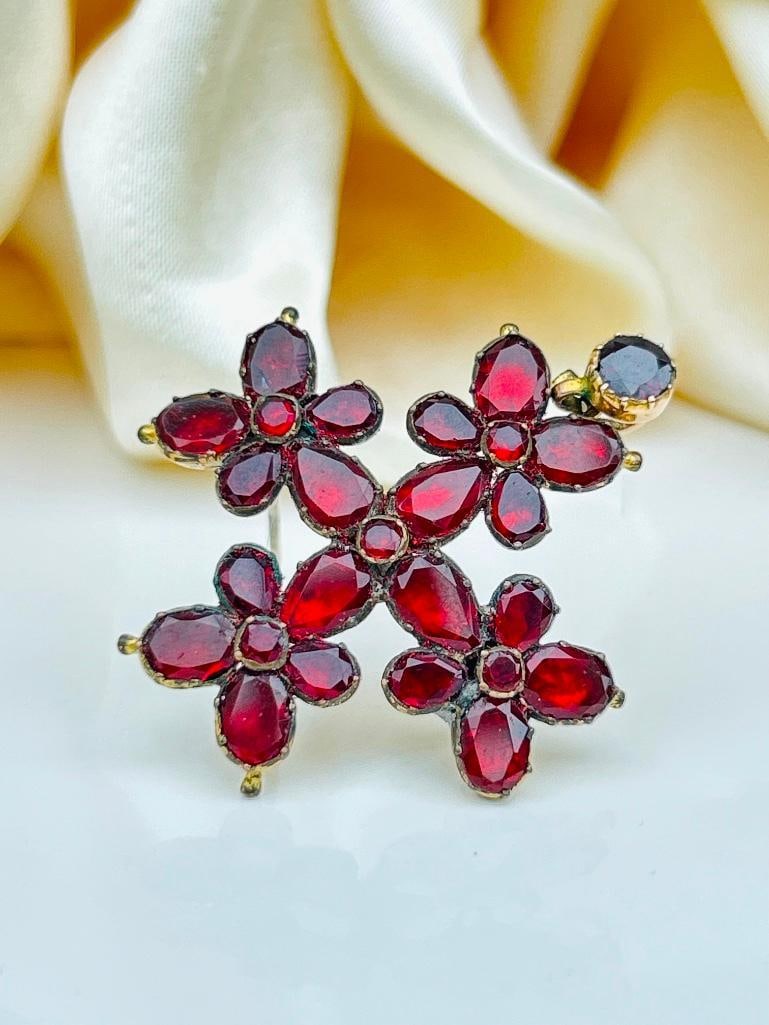 Georgian era flat cut Garnet floral brooch / pendant (1 of 9)