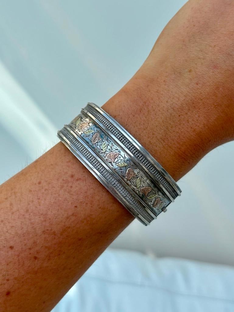 Antique Victorian Silver Bangle with Gold Overlay (1 of 5)