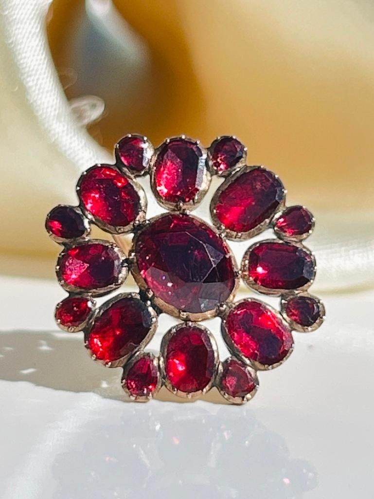 Antique Yellow Gold Flat Cut Garnet Flower Brooch (1 of 7)
