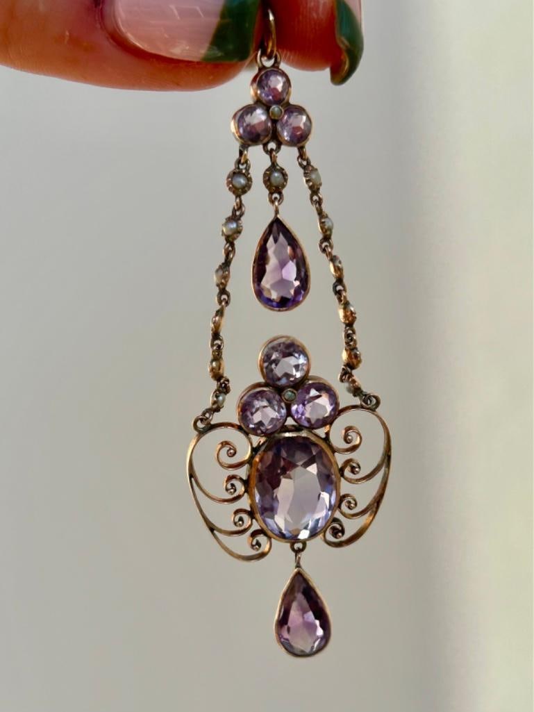 Antique Large Amethyst and Pearl Pendant in Gold (1 of 4)