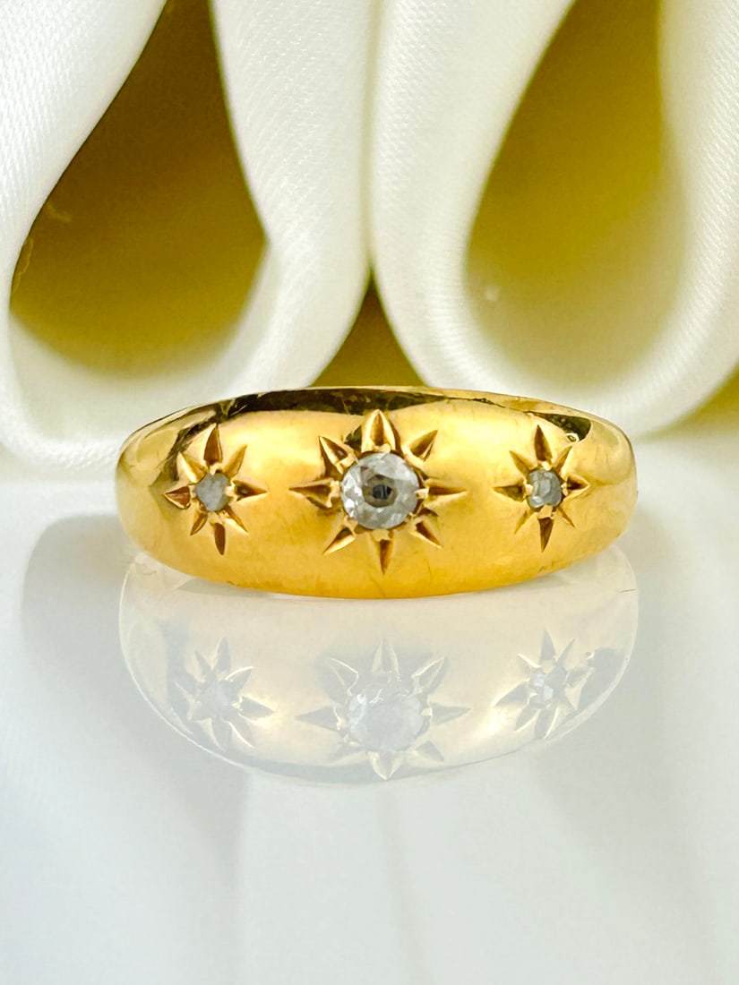 Antique Diamond 3 Stone Star Ring in Gold (1 of 11)