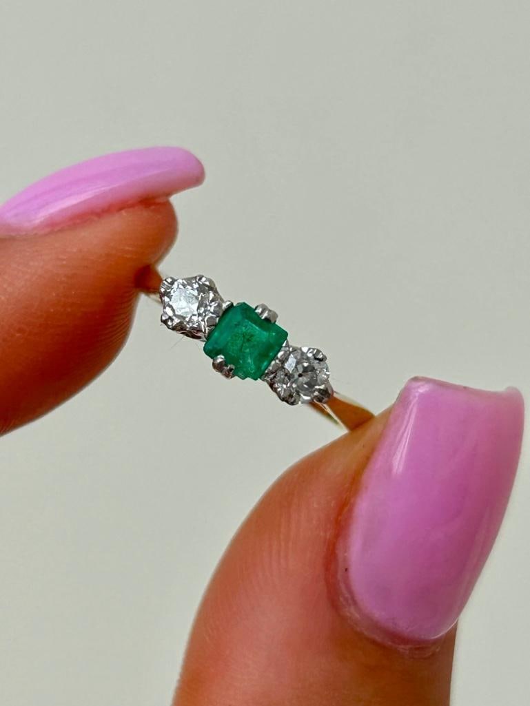 Antique 18ct Gold Emerald and Diamond 3 Stone Ring (1 of 7)
