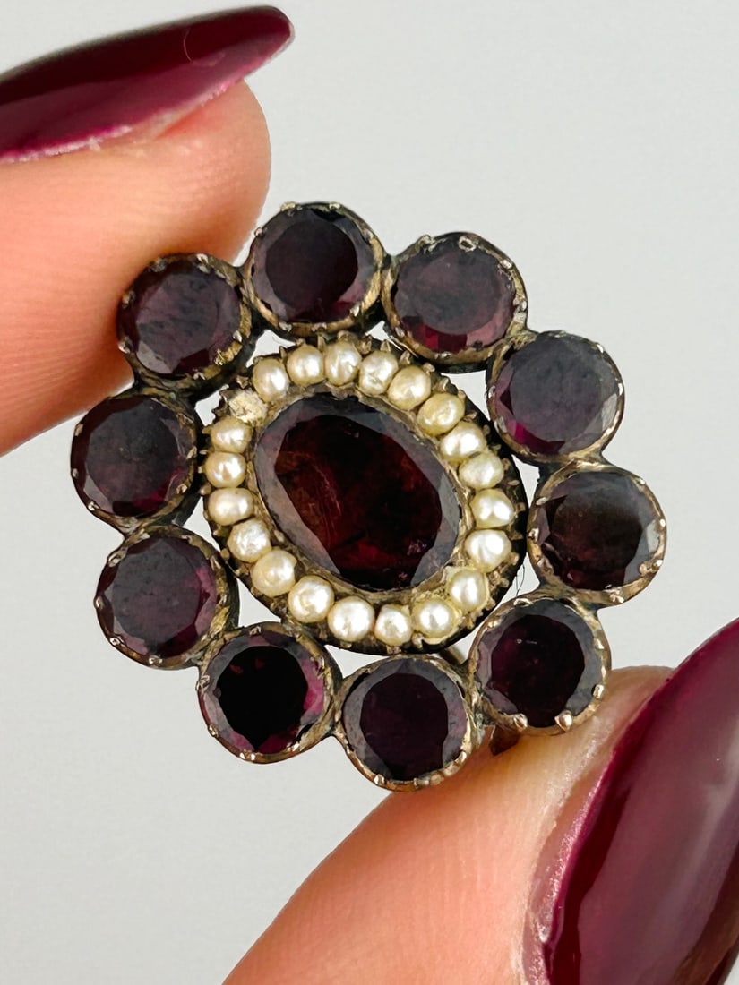 Antique Georgian Flat Cut Garnet and Pearl Brooch (1 of 9)