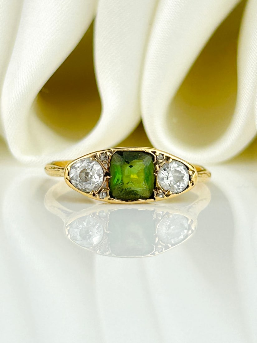 Wonderful 18ct Yellow Gold Green Tourmaline and Diamond Boat Ring (1 of 10)