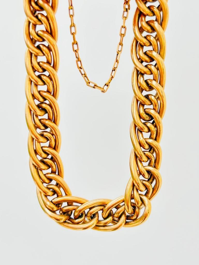 Chunky Heavy Antique 18ct Yellow Gold fancy link bracelet with safety chain and clasp (1 of 7)
