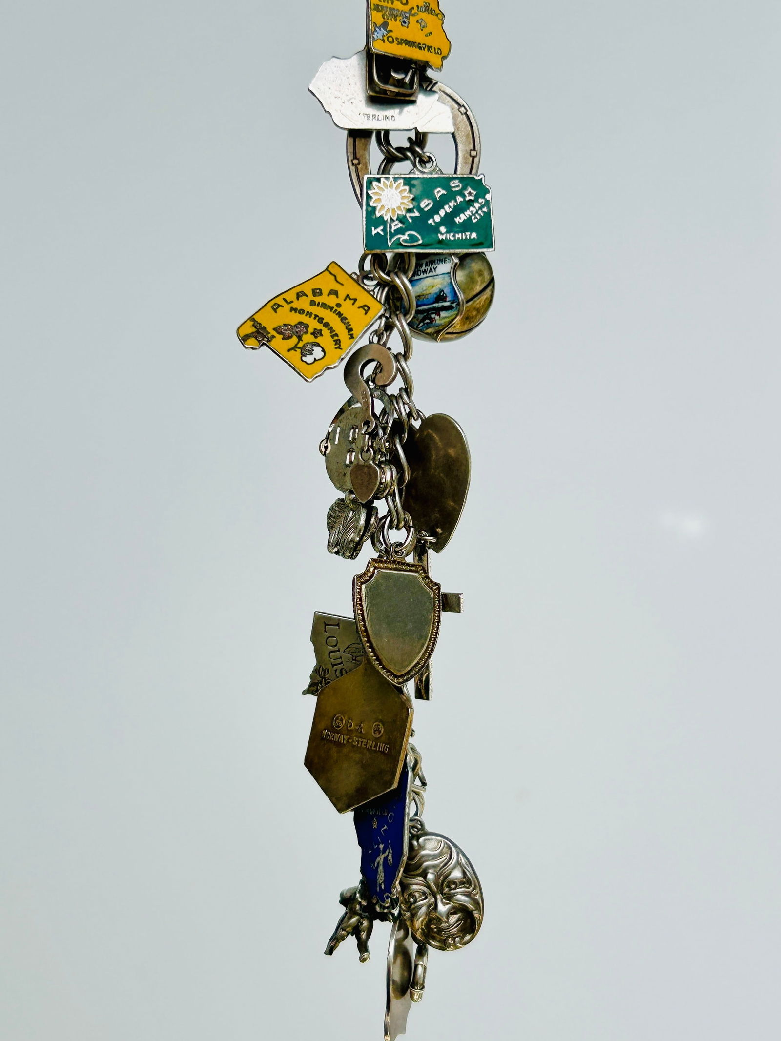 Vintage Heavy Silver Charm Bracelet with Enamel Silver Charms (1 of 13)
