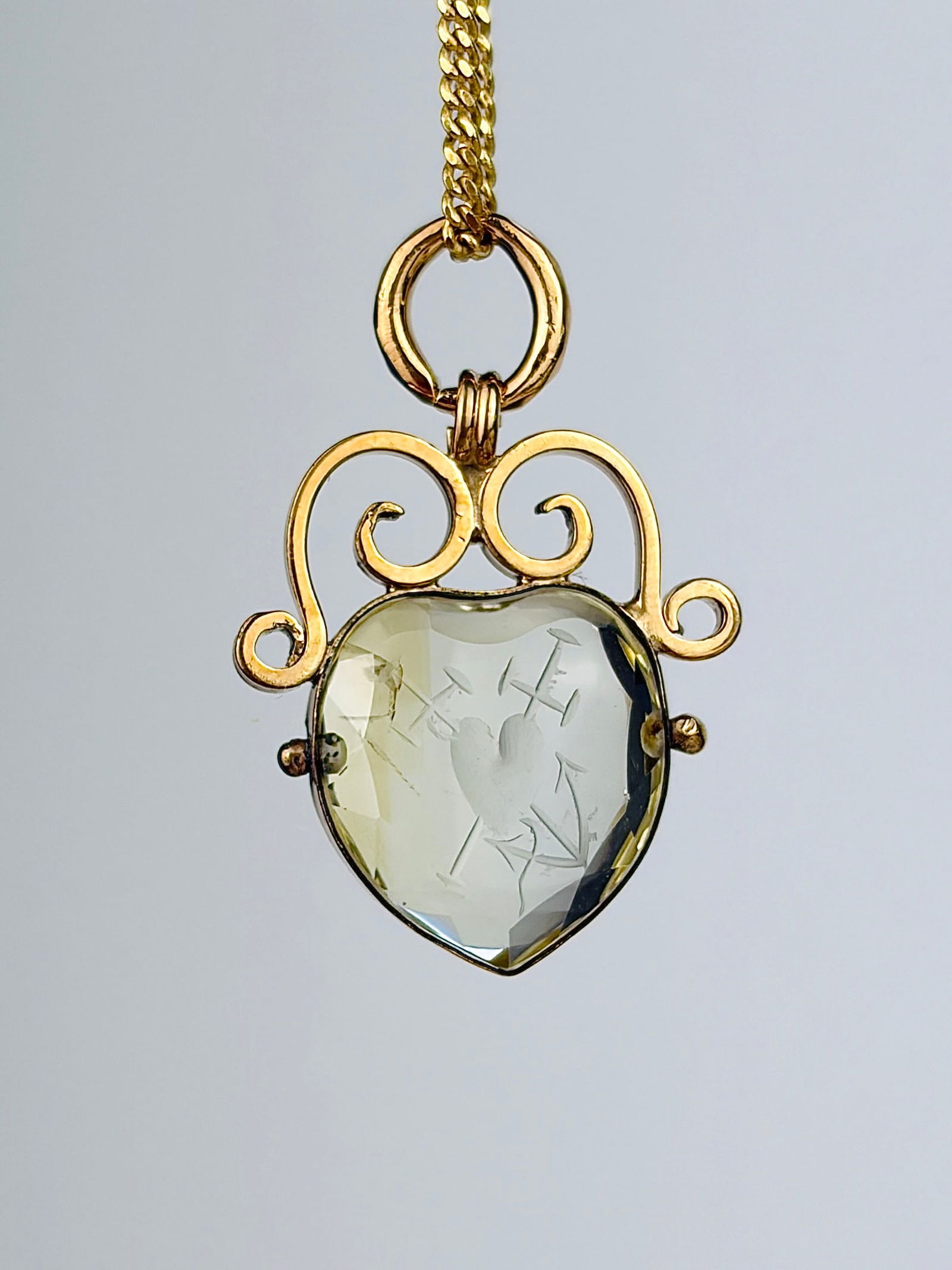 Antique Faith, Love and Hope Citrine Heart Pendant: Antique Faith, Love and Hope Citrine Heart Pendant