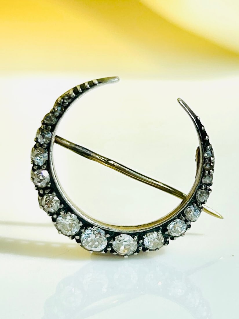 Antique Diamond Crescent Brooch in Gold (1 of 6)